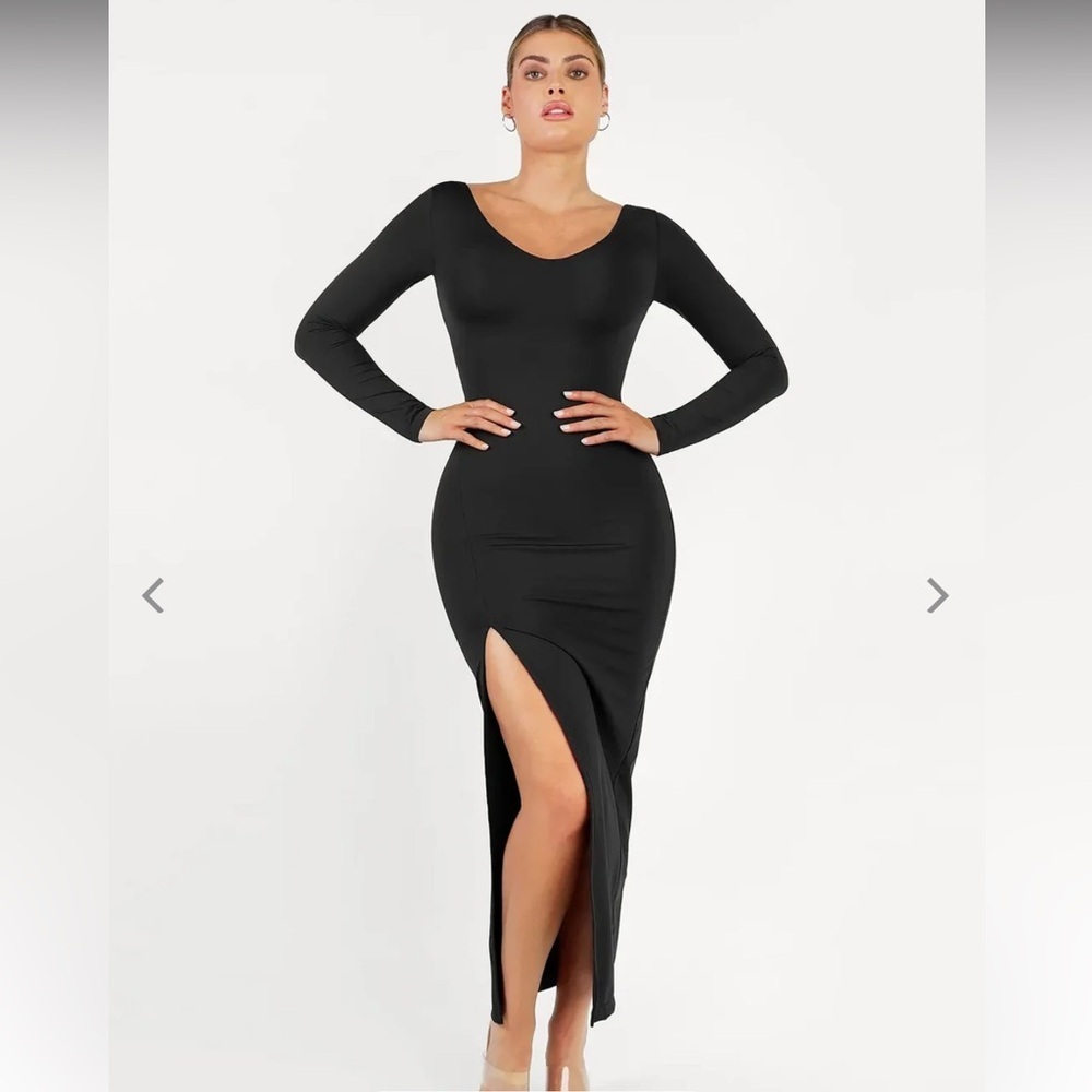 NWT popilush built in shapewear long sleeve v-neck split maxi dress 3XL